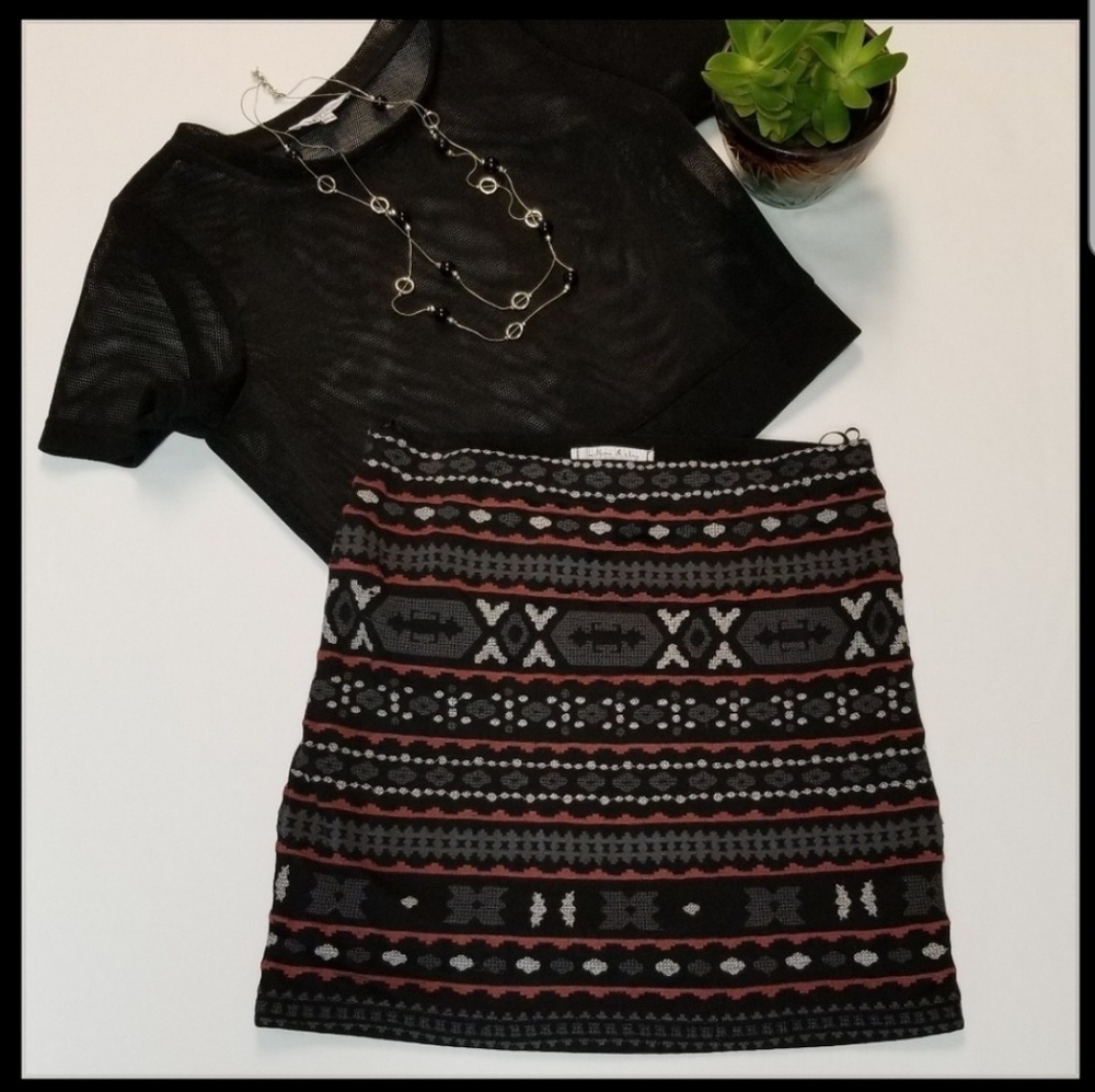 Anthro Willow & Clay Jacquard Embroidered Skirt M